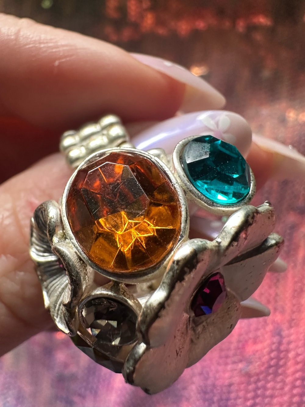 Express • Colorful Floral Rhinestone Cluster Stretch Ring